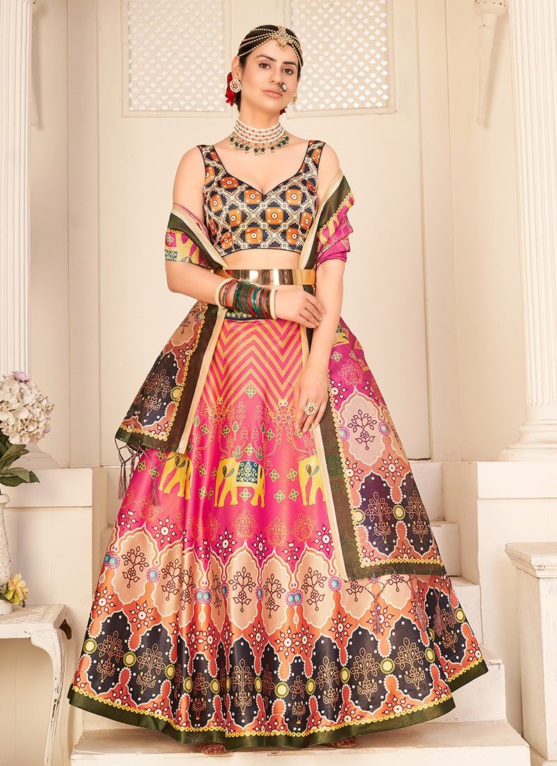 Stunning Orange Organza Zari and Sequins Work Floral Wedding Lehenga Choli  for Women - Tulsi Art - 3767470