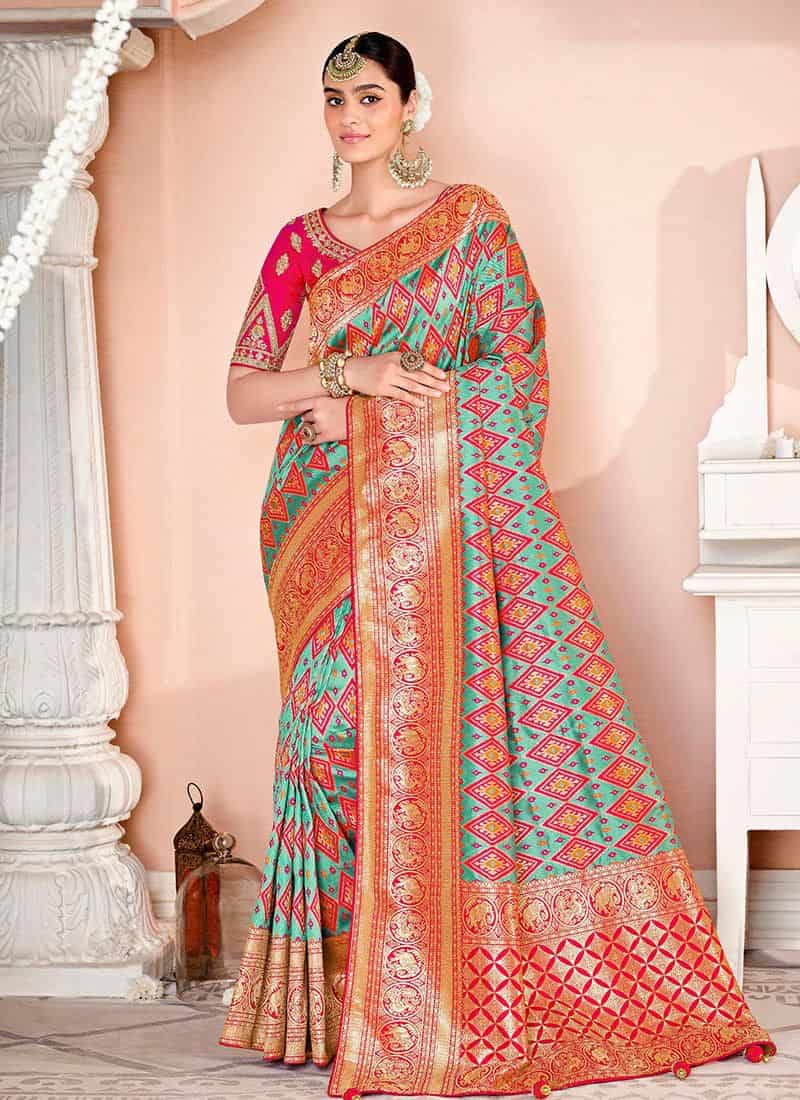Blue Color South Indian Traditional Wedding Sarees For Bride