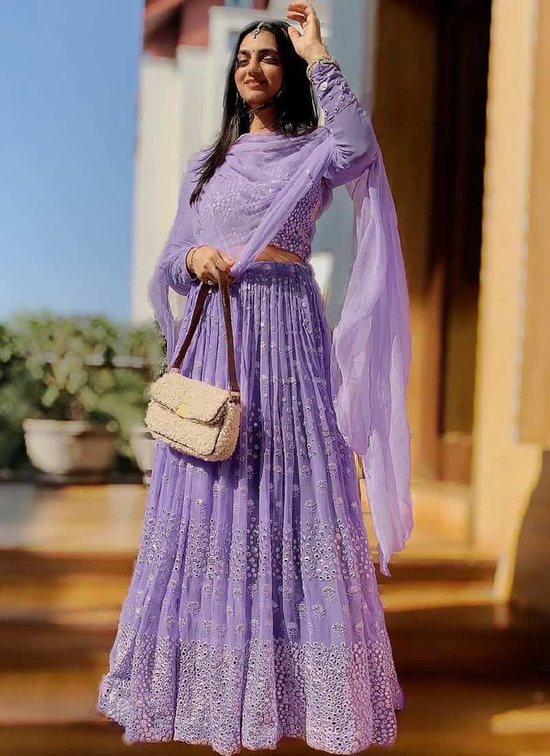 Buy Festival Wear Purple Mirror Work Chinnon Lehenga Choli Online From  Surat Wholesale Shop.