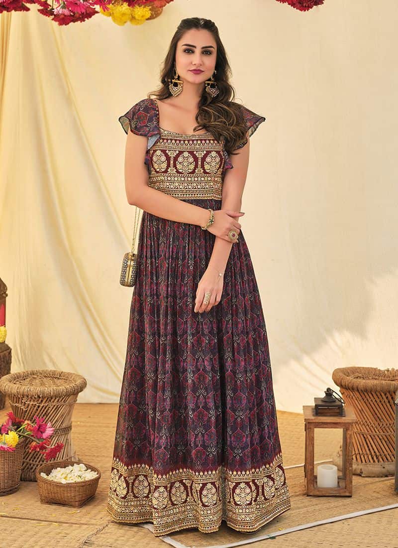 Party Wear Pista Color Net with Heavy Embroidery Anarkali Dress  RJ Fashion